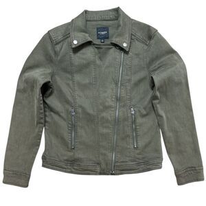 Liverpool Bradford Moto Denim Jacket in Olive Size: S